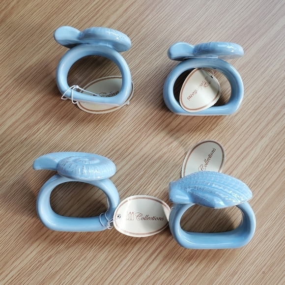 Seashell beachy coastal ceramic napkin rings set of four - Picture 6 of 7